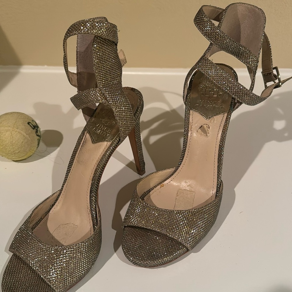 Gold strapped heels with wrap around ankle strap